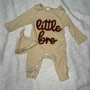 Tan 'Little Bro' Ribbed One Piece Set